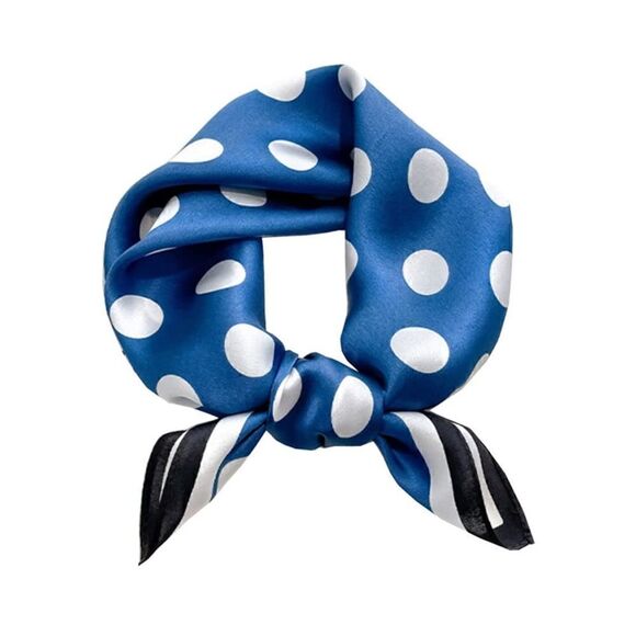 Blue Polka Dot Mulberry Silk Neck Scarf